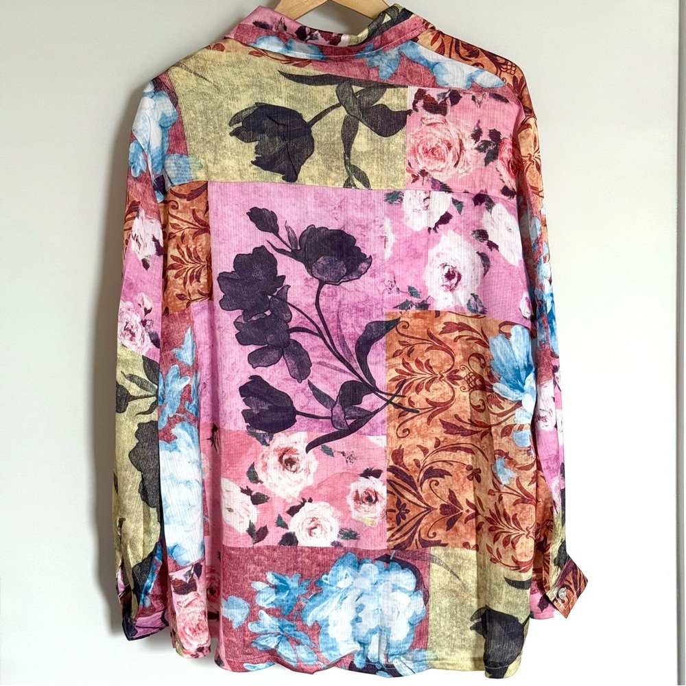 POL The Rose Patchwork Top Button Down Shirt Large - image 4